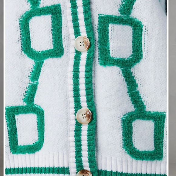 🆕 VICI -LAP OF LUXURY CARDIGAN ~ Green & White - Size Medium/ Large - Picture 3 of 9
